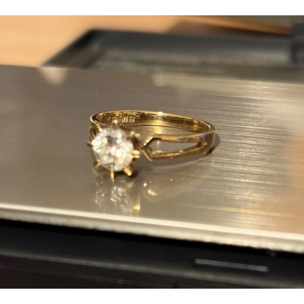 14K Yellow Gold Ring Cubic Zirconia Solitaire Engagement Size 6 585 Vintage - Picture 10 of 14